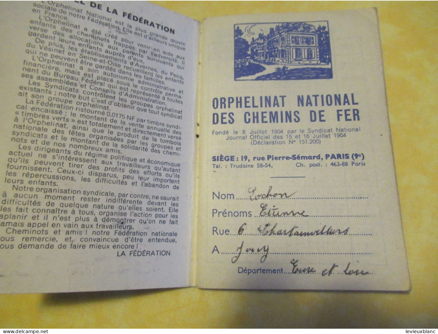 Petit Agenda  Ancien/Usagé/ORPHELINAT NATIONAL/Fédération Nationale Des Chemins De Fer/ Etienne LOCHON/ 1961     CAL526 - Petit Format : 1961-70