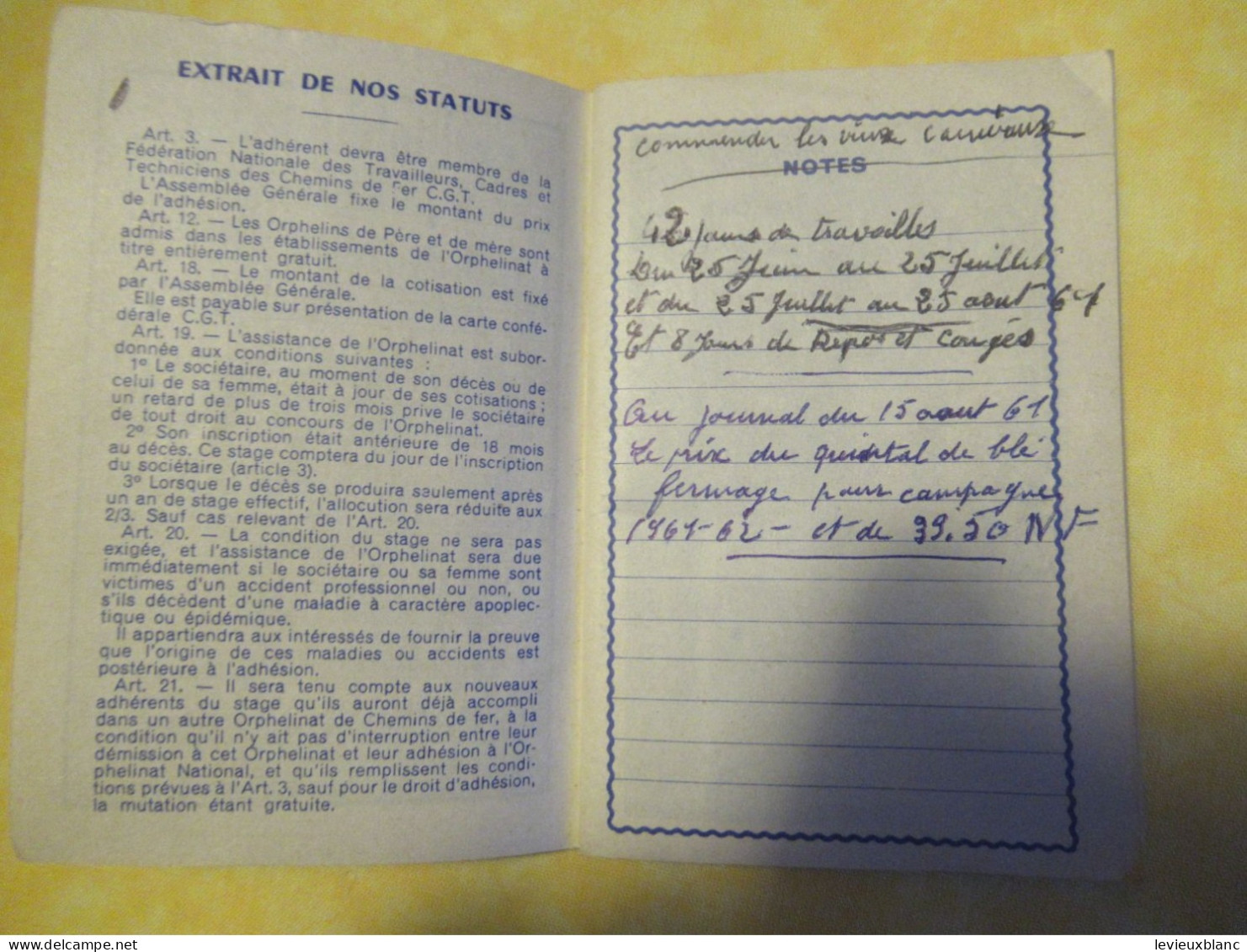 Petit Agenda  Ancien/Usagé/ORPHELINAT NATIONAL/Fédération Nationale Des Chemins De Fer/ Etienne LOCHON/ 1961     CAL526 - Petit Format : 1961-70