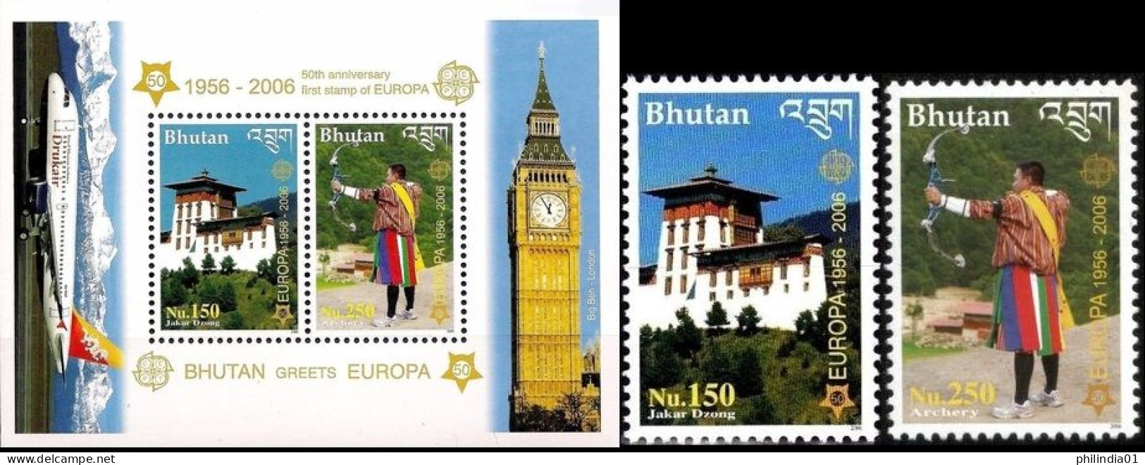 Bhutan 2006 Europa Dzong & Archery Sc 1421-22a High Value 2v+M/s MNH # 5971 - Bogenschiessen