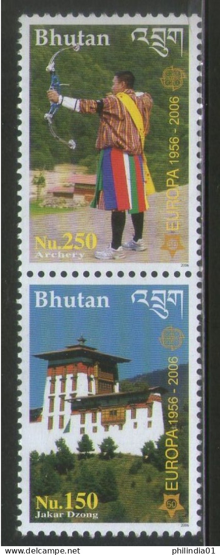 Bhutan 2006 Europa Dzong & Archery Sc 1421-22 High Value 2v Vertical Pair MNH # 2 - Tiro Con L'Arco