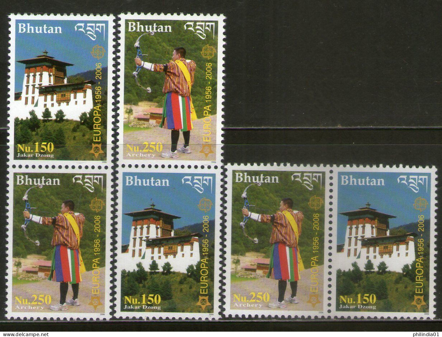 Bhutan 2006 Europa Dzong & Archery Sc 1421-22 High Value 2v 3 Diff Pair MNH # 250 - Bogenschiessen