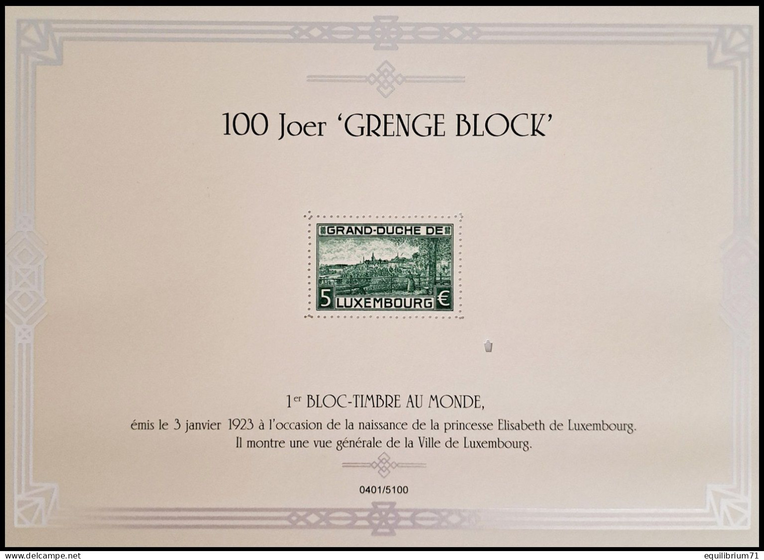 Luxembourg** - 100 Ans 1er Bloc-timbre Au Monde, Numéroté/100 Jaar Van Het 1ste Postzegelblok Ter Wereld, Genummerd Blok - Poste