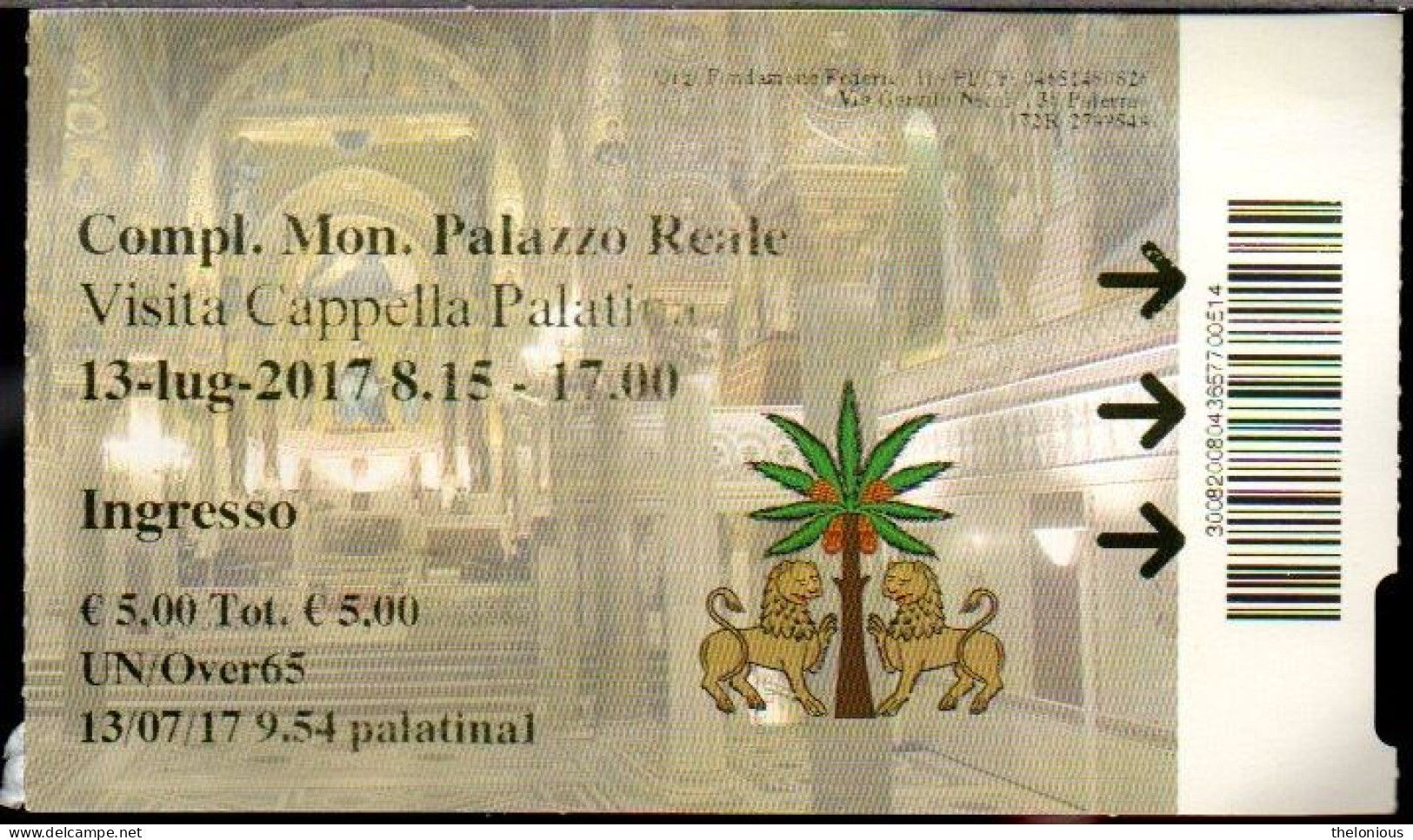 # Tiket - Palermo - Visita Cappella Palatina - Compl. Mon. Palazzo Reale - Tickets D'entrée