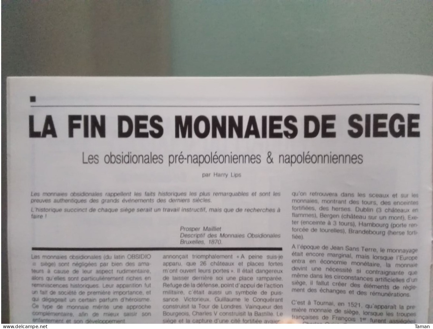 Numismatique & Change - Monnaies De Siège - Passage Livre Au Franc - Principauté D'Orange - Francese