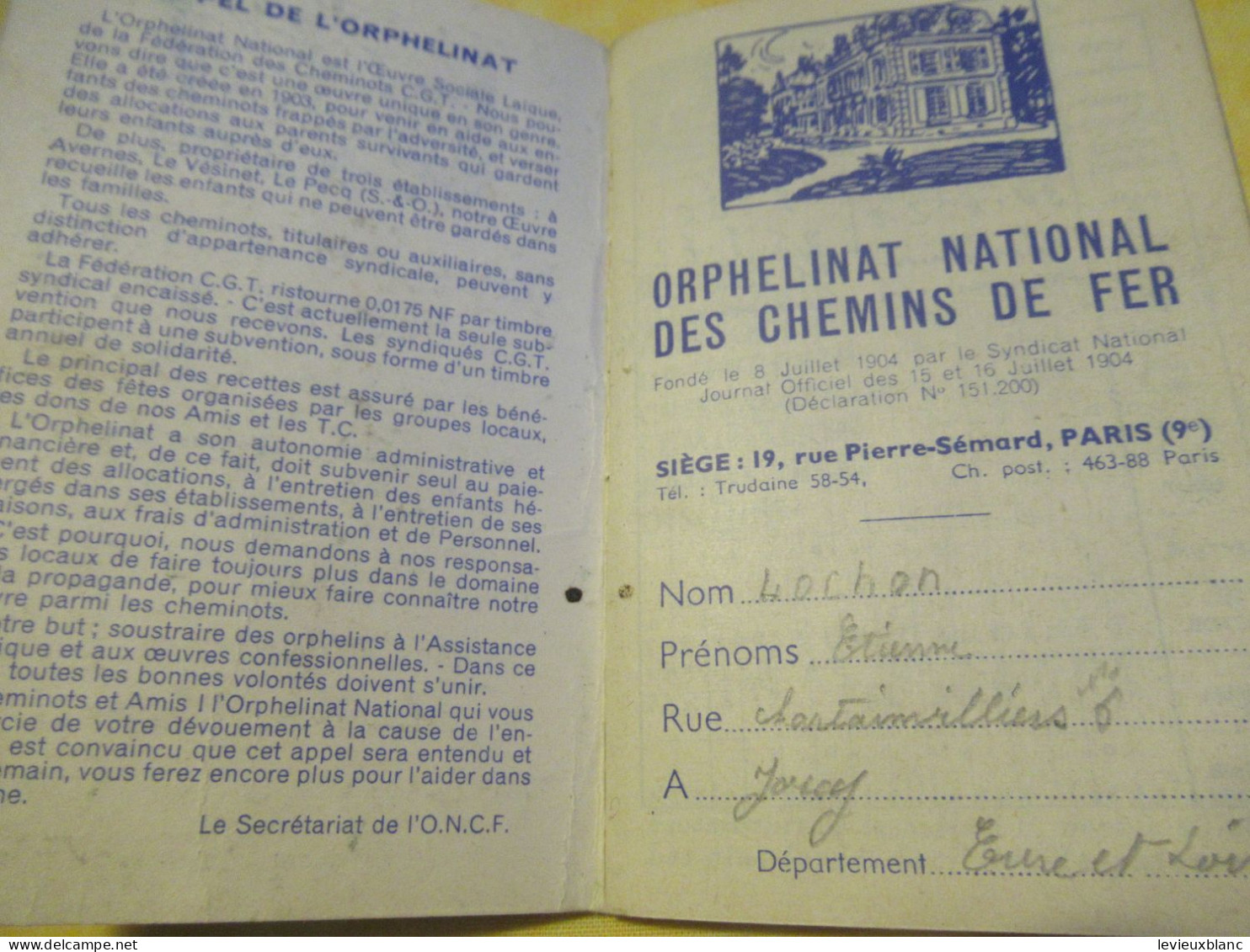 Petit Agenda  Ancien/Usagé/ORPHELINAT NATIONAL/Fédération Nationale Des Chemins De Fer/ Etienne LOCHON/ 1962     CAL527 - Tamaño Pequeño : 1961-70