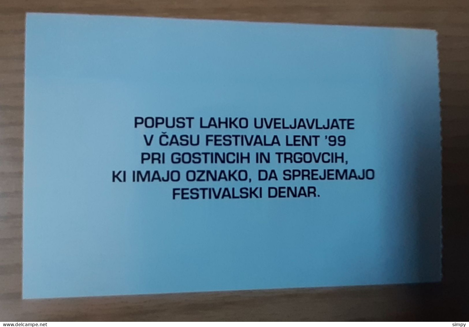 SLOVENIA 100 Lentof 1999 LENT Festival Maribor Coupon Bon Voucher UNC - Slowenien