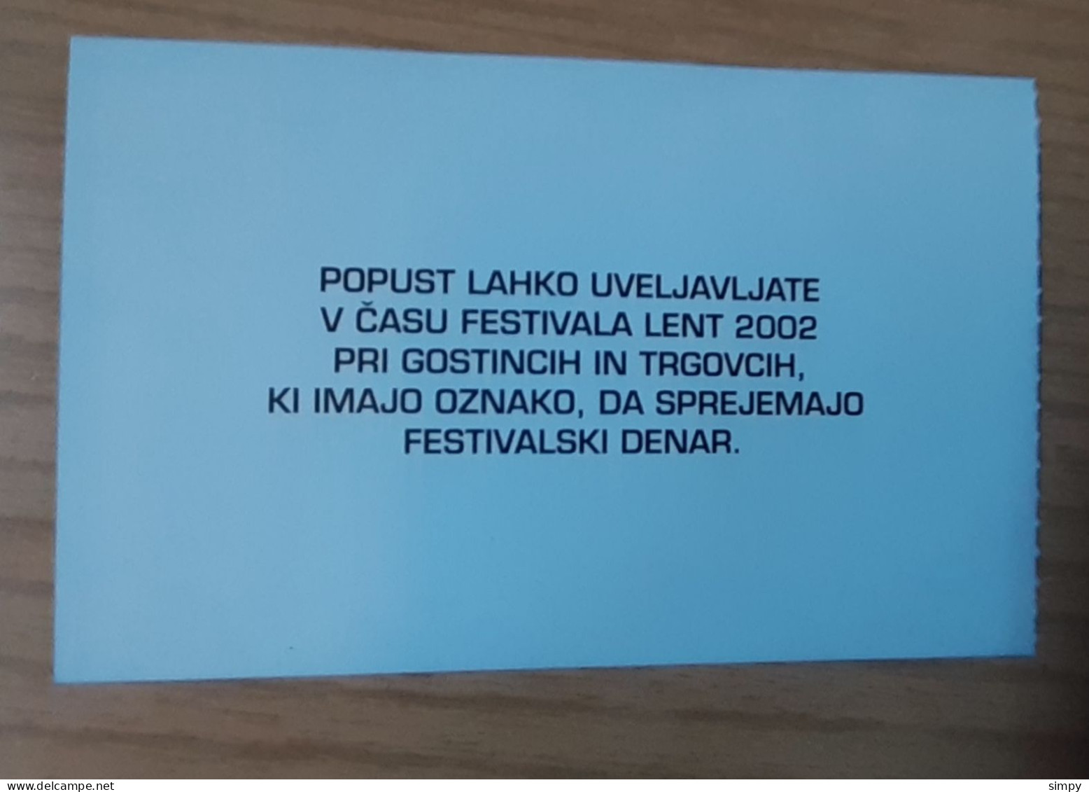 SLOVENIA 100 Lentof 2002 LENT Festival Maribor Coupon Bon Voucher UNC - Slowenien