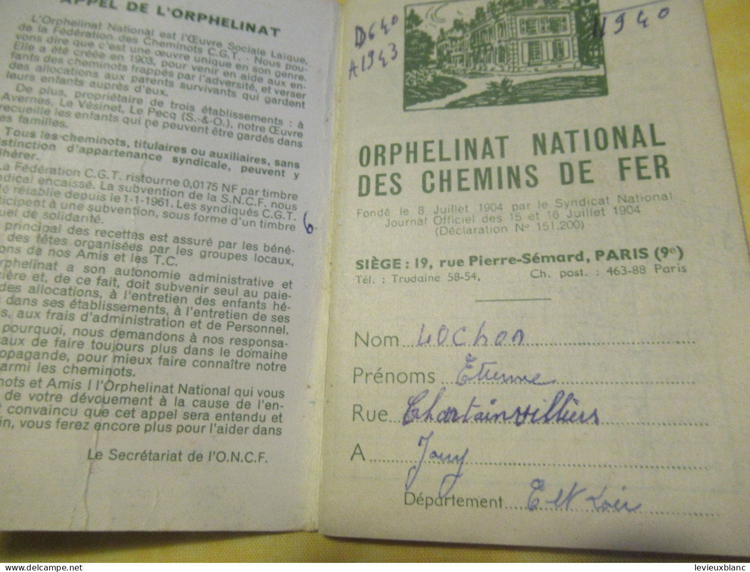 Petit Agenda  Ancien/Usagé/ORPHELINAT NATIONAL/Fédération Nationale Des Chemins De Fer/ Etienne LOCHON/ 1963    CAL528 - Kleinformat : 1961-70
