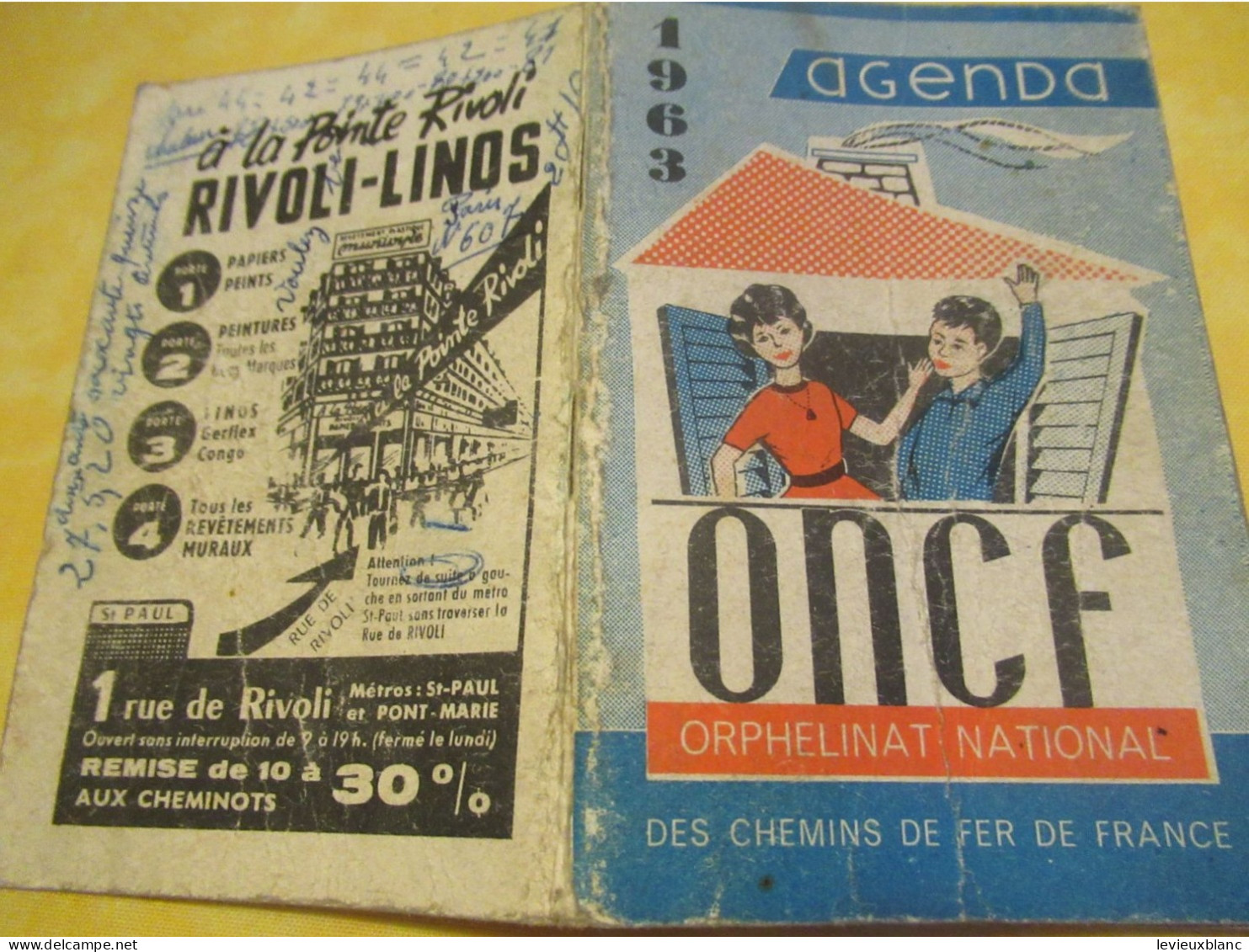 Petit Agenda  ancien/Usagé/ORPHELINAT NATIONAL/Fédération Nationale des Chemins de Fer/ Etienne LOCHON/ 1963    CAL528