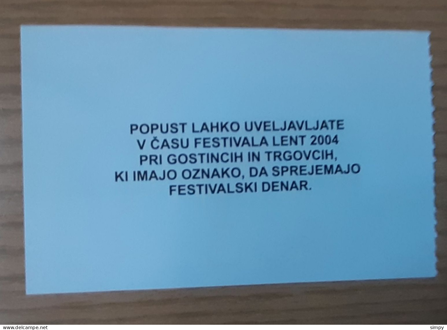 SLOVENIA 100 Lentof 2004 LENT Festival Maribor Coupon Bon Voucher UNC - Slovenia