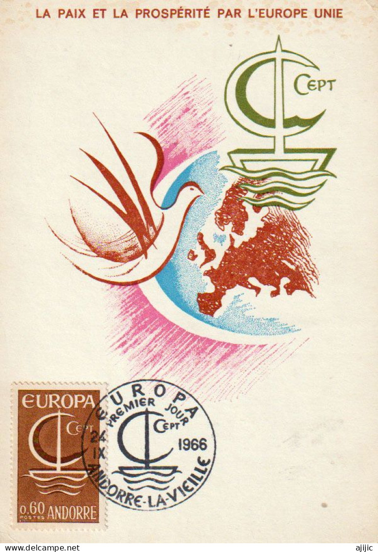 ANDORRE.  Europa CEPT 1966. Carte-maximum - Cartas Máxima