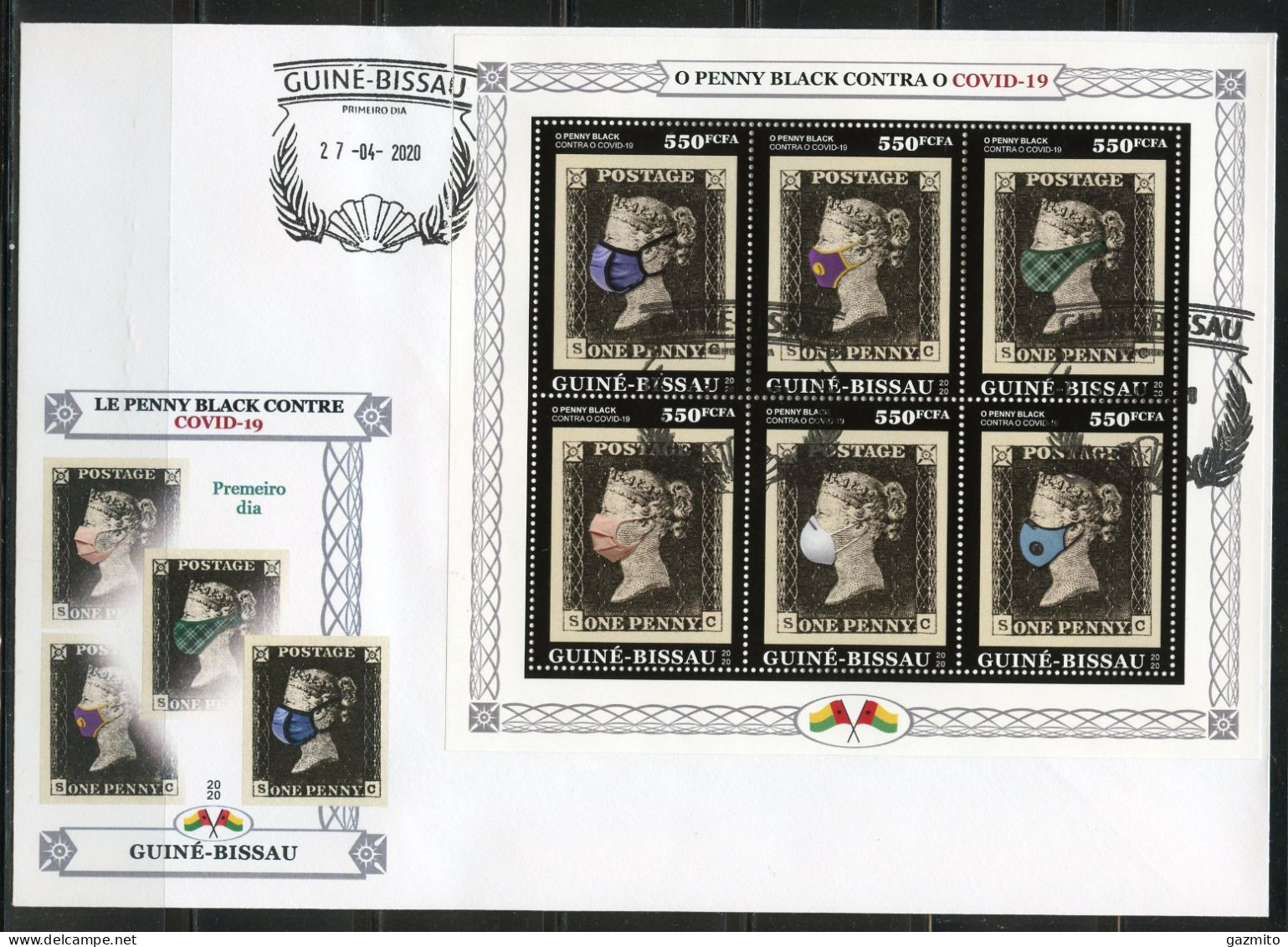 Guinea Bissau 2020, Against Covid, Penny Black, 6val In BF In FDC - Erste Hilfe