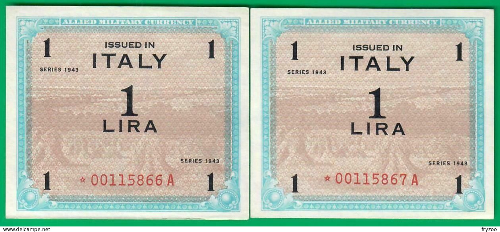 AM LIRE 1 Lira Monolingua Sostitutiva, Quantità N.2 Sequenziali - Allied Occupation WWII