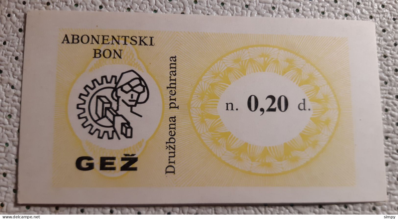 Ironwork Jesenice 0,20 Dinara Food Coupon Bon Voucher Slovenia Ex Yugoslavia UNC - Slovenië