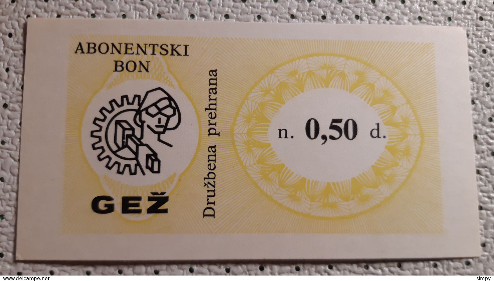 Ironwork Jesenice 0,50 Dinara Food Coupon Bon Voucher Slovenia Ex Yugoslavia UNC - Slovénie