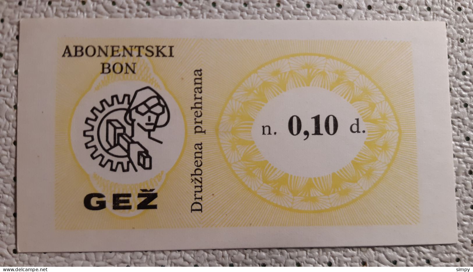 Ironwork Jesenice 0,10 Dinara Food Coupon Bon Voucher Slovenia Ex Yugoslavia UNC - Slovenië