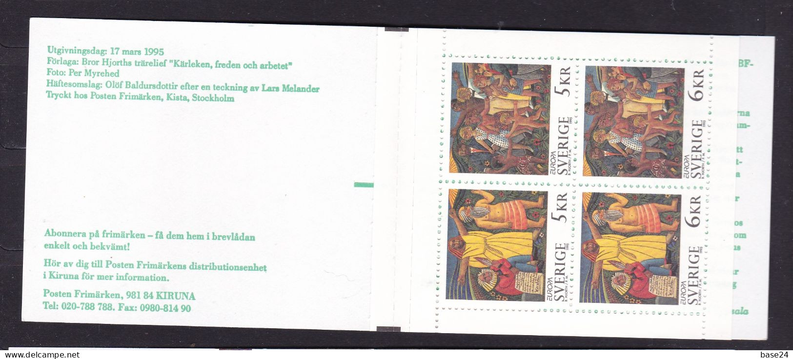 1995 Svezia Sweden EUROPA CEPT EUROPE Libretto MNH** Pace E Libertà 50 Fine II Guerra Mondiale Peace And Freedom Booklet - 1995