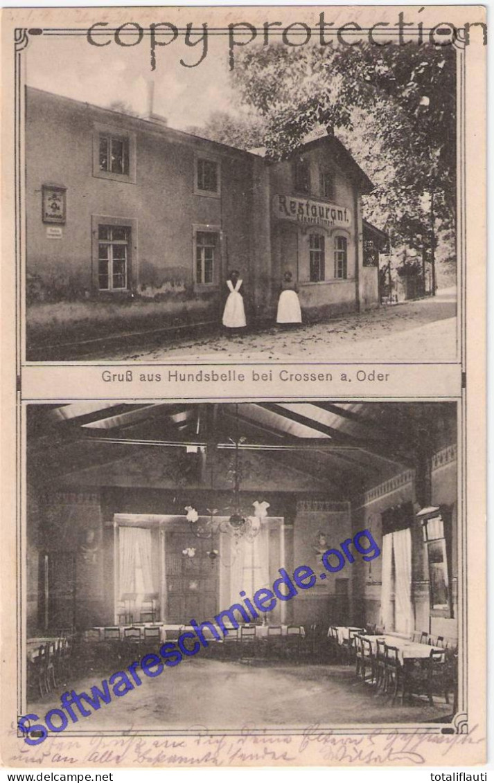 Gruß Aus HUNDSBELLE Bei Crossen An Der Oder Chyze Restaurant Eduard Stimpel Gelaufen Als Feldpost 27.9.1914 Gelaufen - Neumark
