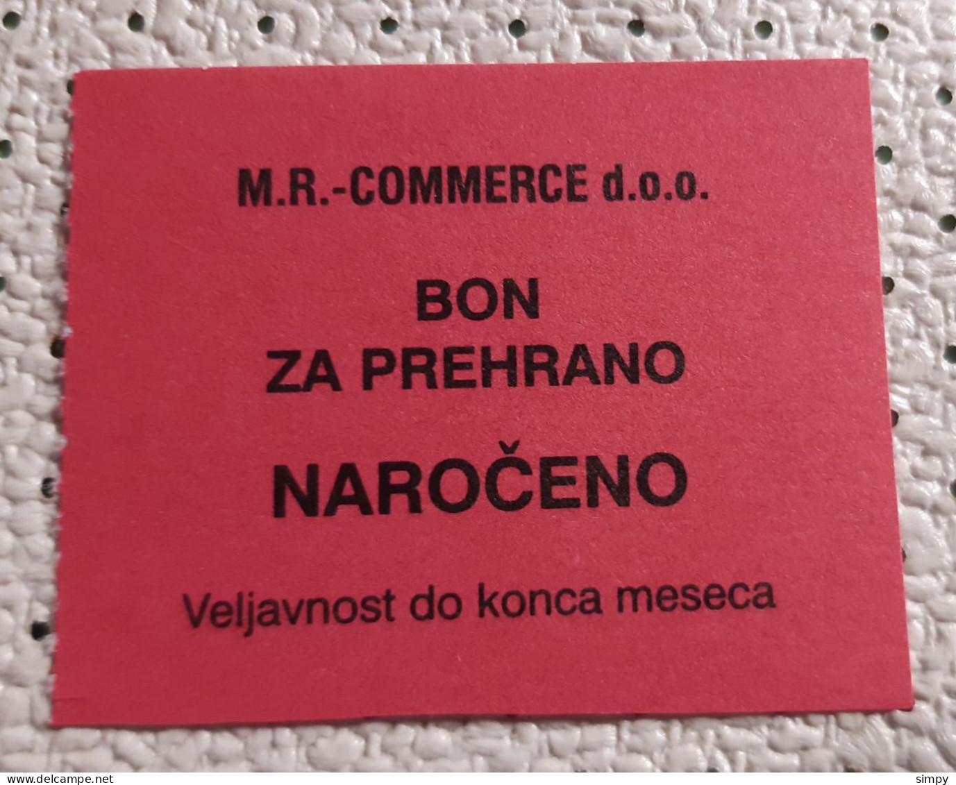 MR Commerce  Food Coupon Bon Voucher Slovenia UNC - Slovenia