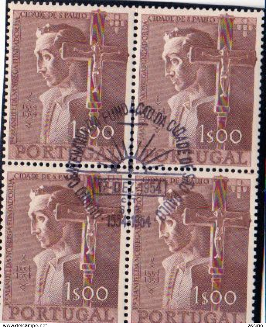 Portugal -4  Quadras  1954  Fundação  Da Cidade De S. Paulo - Postmark Collection