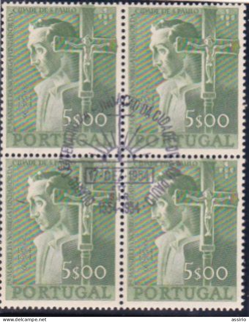 Portugal -4  Quadras  1954  Fundação  Da Cidade De S. Paulo - Poststempel (Marcophilie)