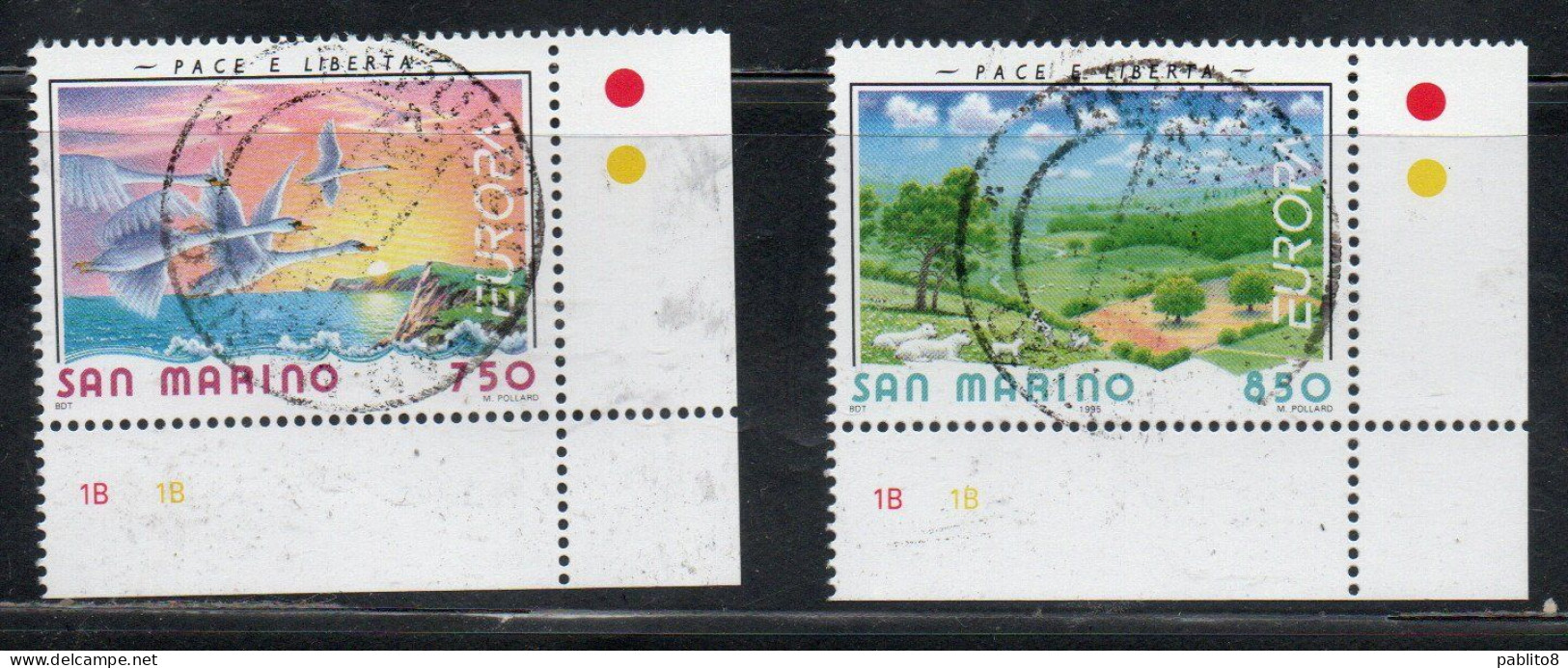 REPUBBLICA DI SAN MARINO 1995 EUROPA UNITA CEPT PACE E LIBERTÀ PEACE LIBERTY SERIE COMPLETA COMPLETE SET USATA USED - Oblitérés