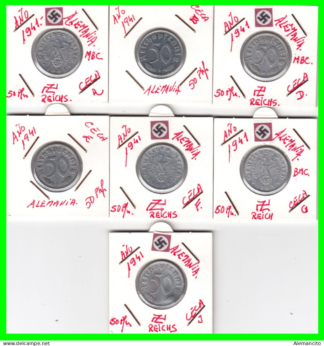 GERMANY - ALEMANIA DEUTFCHES REICH SERIE DE 7 MONEDAS DE 0.50 REICHSPFENNIG AÑO 1941 – KM 96 ( SERIE COMPLETA 7 CECAS ) - 50 Reichspfennig