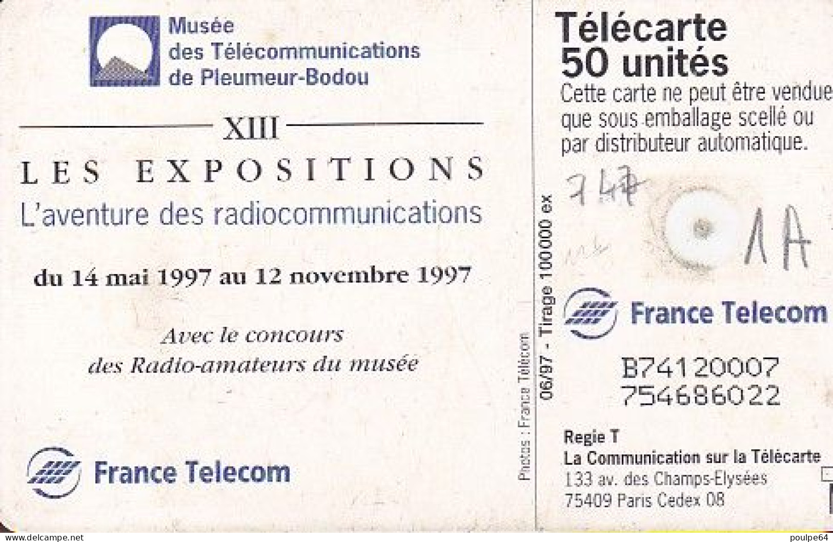 F747  06/1997 - PLEUMEUR " Radiocommunications " - 50 GEM1A - 1997
