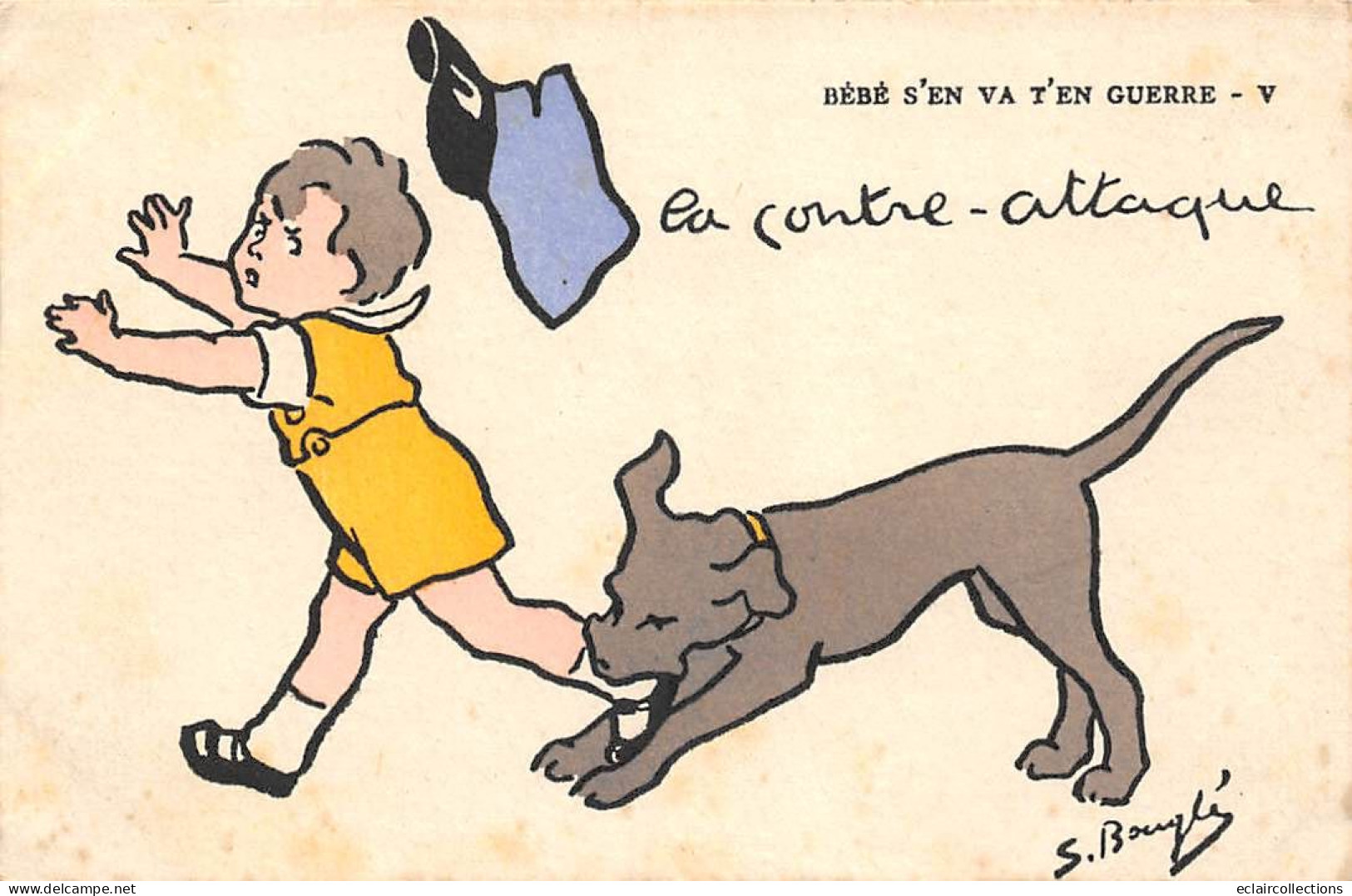 Illustrateur     . Bébé S'en Va T'en Guerre . Mitrailleuse. Gaz. Crapouillot.  Contre Attaque  4 Cartes ( Voir Scan) - Sonstige & Ohne Zuordnung