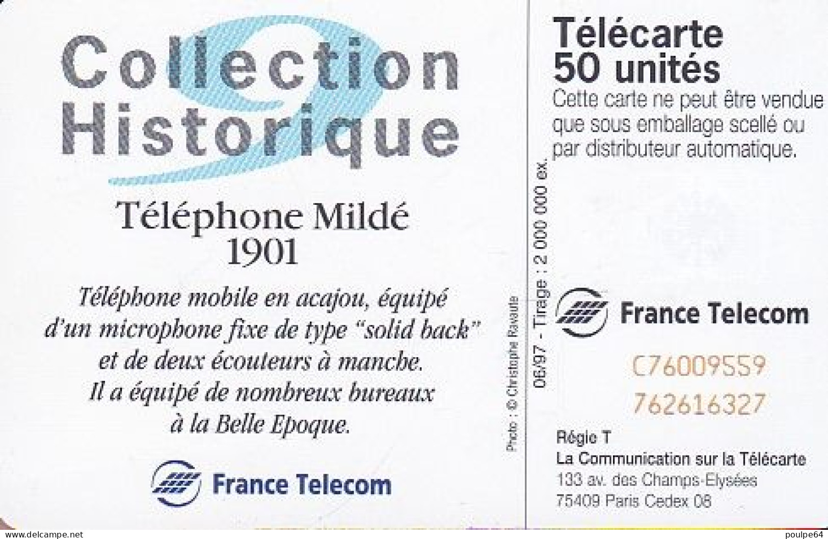 F750  06/1997 - MILDÉ 1901 - 50 SC7- (verso : N° Rouges Centrés - Deux Lignes) - 1997