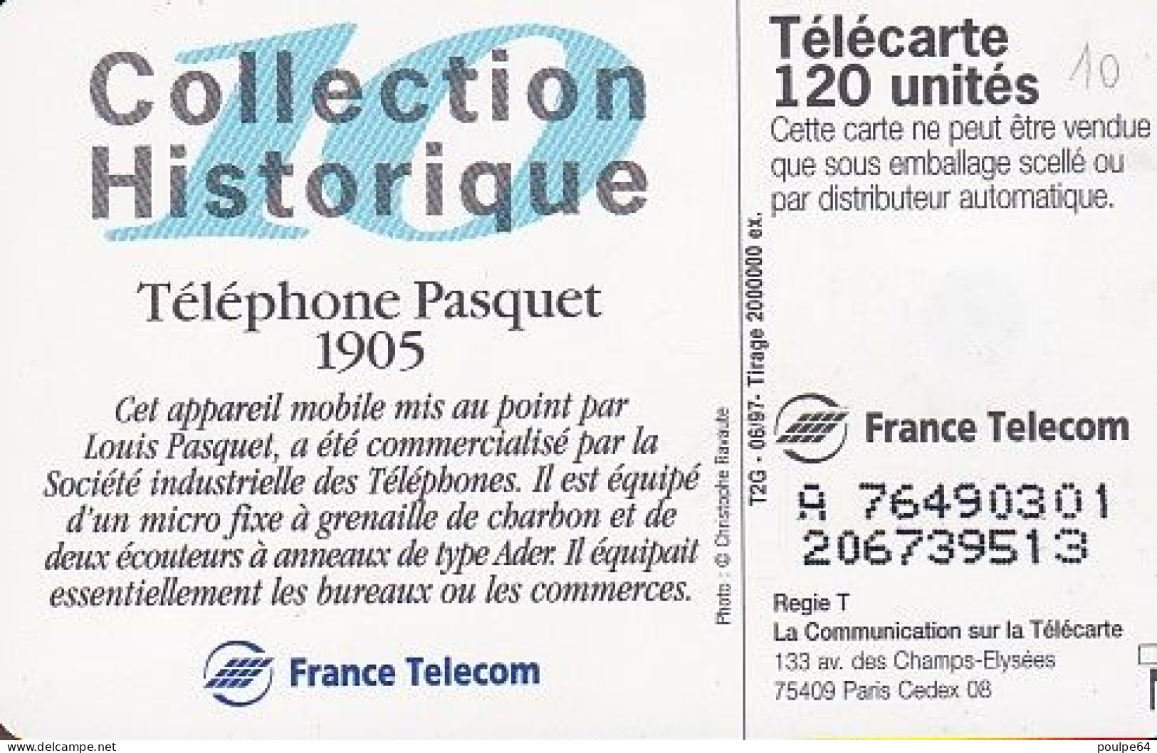 F753  06/1997 - PASQUET 1905 - 120 SO3 - (verso : N° Deux Lignes - 2ème Ligne Vers La Gauche Sous Le A) - 1997