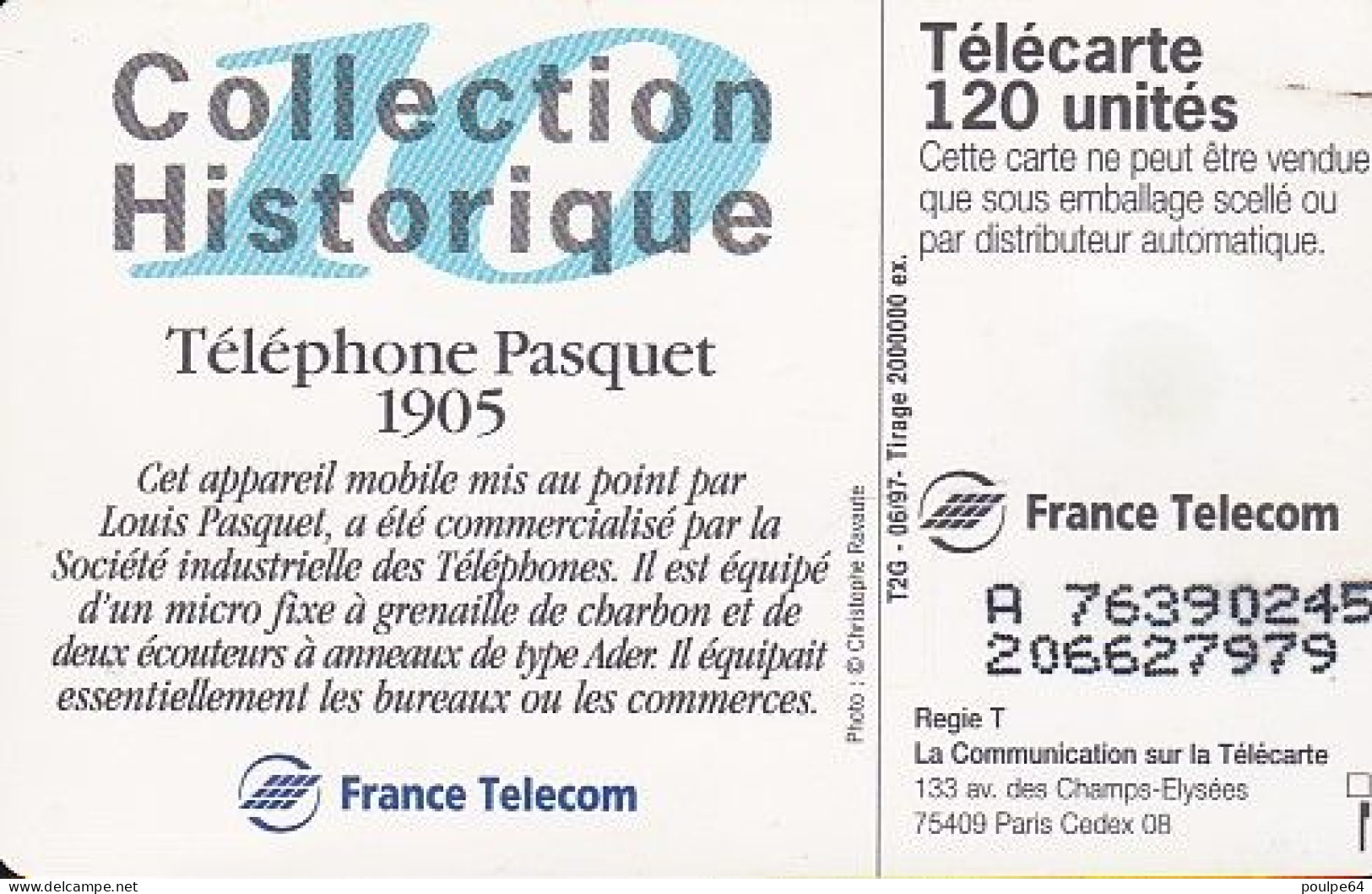 F753  06/1997 - PASQUET 1905 - 120 SO3 - (verso : N° Impacts Deux Lignes - 2ème Ligne Vers La Gauche Sous Le A) - 1997