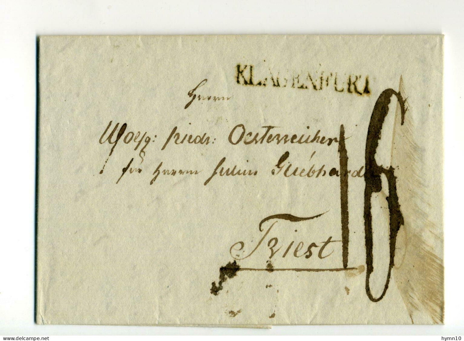 1836 AUSTRIA Entire KLAGENFURT-TRIEST/To DAY ITALY+16 Kreuzer TAX+Linear Cancel KLAGENFURT-e804 - ...-1850 Prephilately