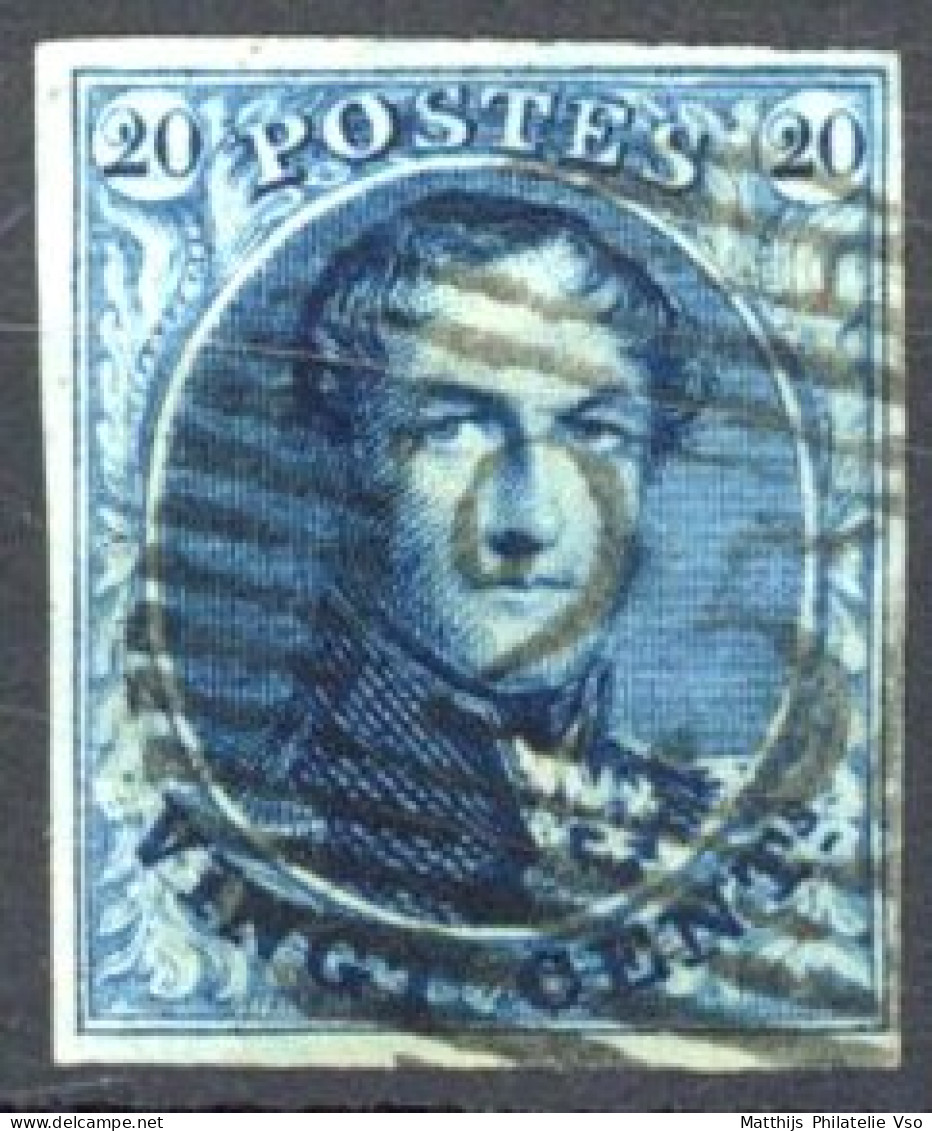 [O SUP] N° 4, 20c Bleu, Belles Marges. TB Obl Centrale 'P25' Charleroi - Splendide - Cote: 70€ - 1851-1857 Medaillons (6/8)