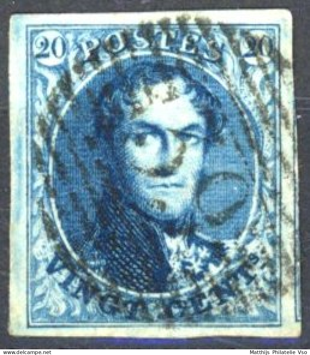 [O SUP] N° 7Aa, 20c Bleu Foncé, Marges énormes - TB Obl Centrale 'P39' Fleurus, Coba +10 € - 1851-1857 Medallones (6/8)