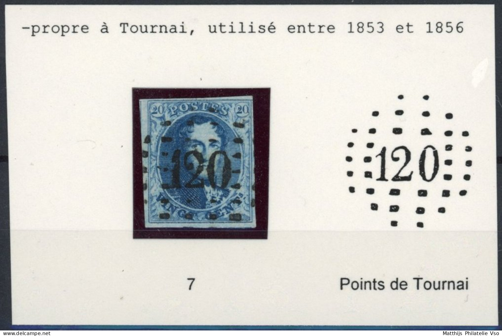 [O SUP] N° 7A, Bien Margé - Superbe Obl Centrale 'P120' à Points De Tournai. LUXE - 1851-1857 Médaillons (6/8)