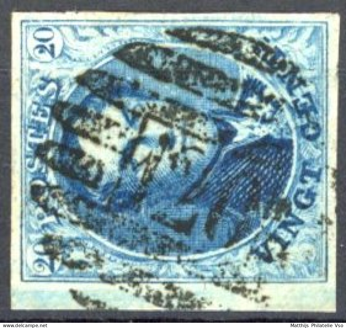 [O SUP] N° 7, 20c Bleu, TB Margé Avec Bdf. TB Obb 'P120' 8b épaisses - LUXE - 1851-1857 Médaillons (6/8)