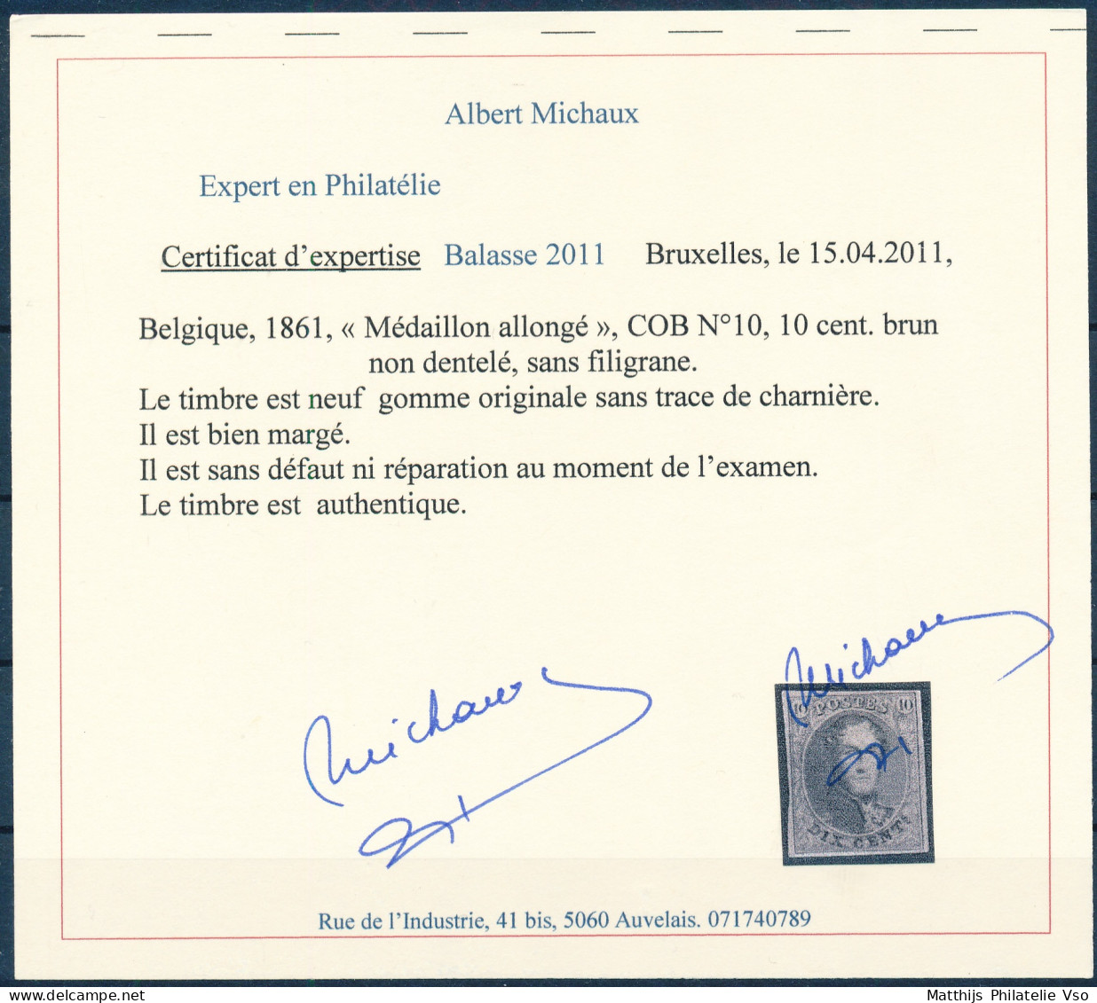 [** SUP] N° 10, 10c Brun, Belles Grandes Marges. Fraîcheur Postale - Certificat Photo - Cote: 2800€ - 1858-1862 Medallones (9/12)