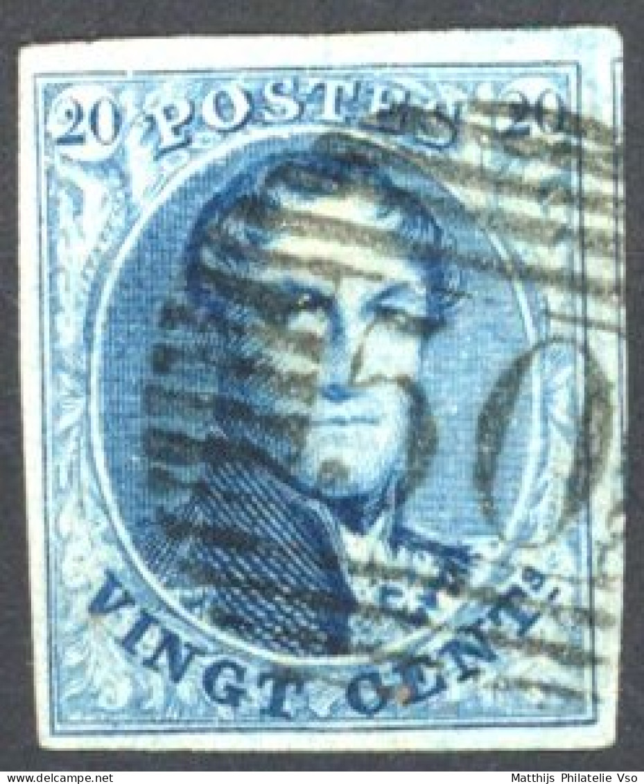 [O SUP] N° 11, 20c Bleu, Belles Marges - Obl Concours 'P50' Gosselies. LUXE - 1858-1862 Médaillons (9/12)