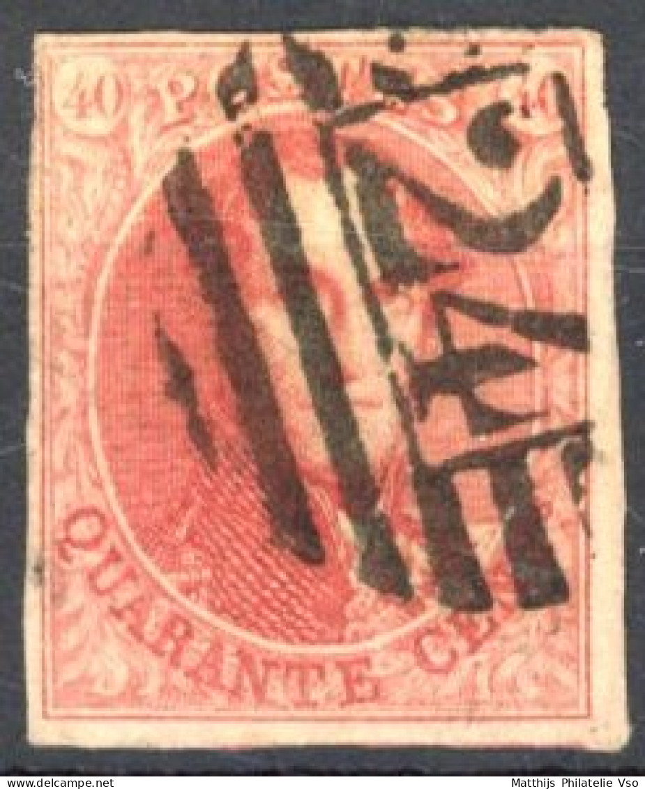 [O SUP] N° 12, 40c Vermillon, Margé - TB Obl Centrale 'P24' 8b épaisses. Superbe - 1858-1862 Médaillons (9/12)