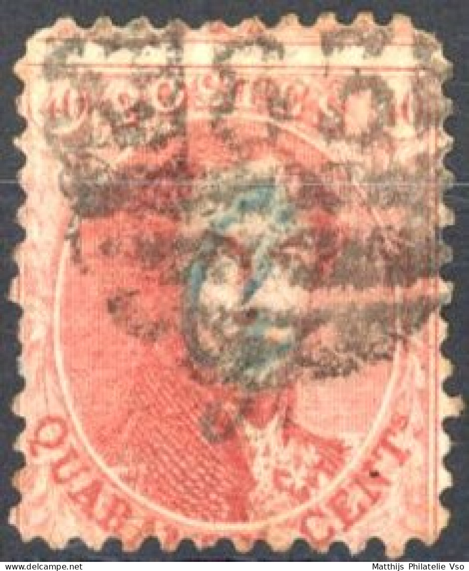 [O SUP] G16, 40c Rouge, Belle Obl 'P83' 8b épaisses De Mons - Marque 'G' Bleue De Guillochin. Rare - Cote: 900€ - 1863-1864 Medaillen (13/16)