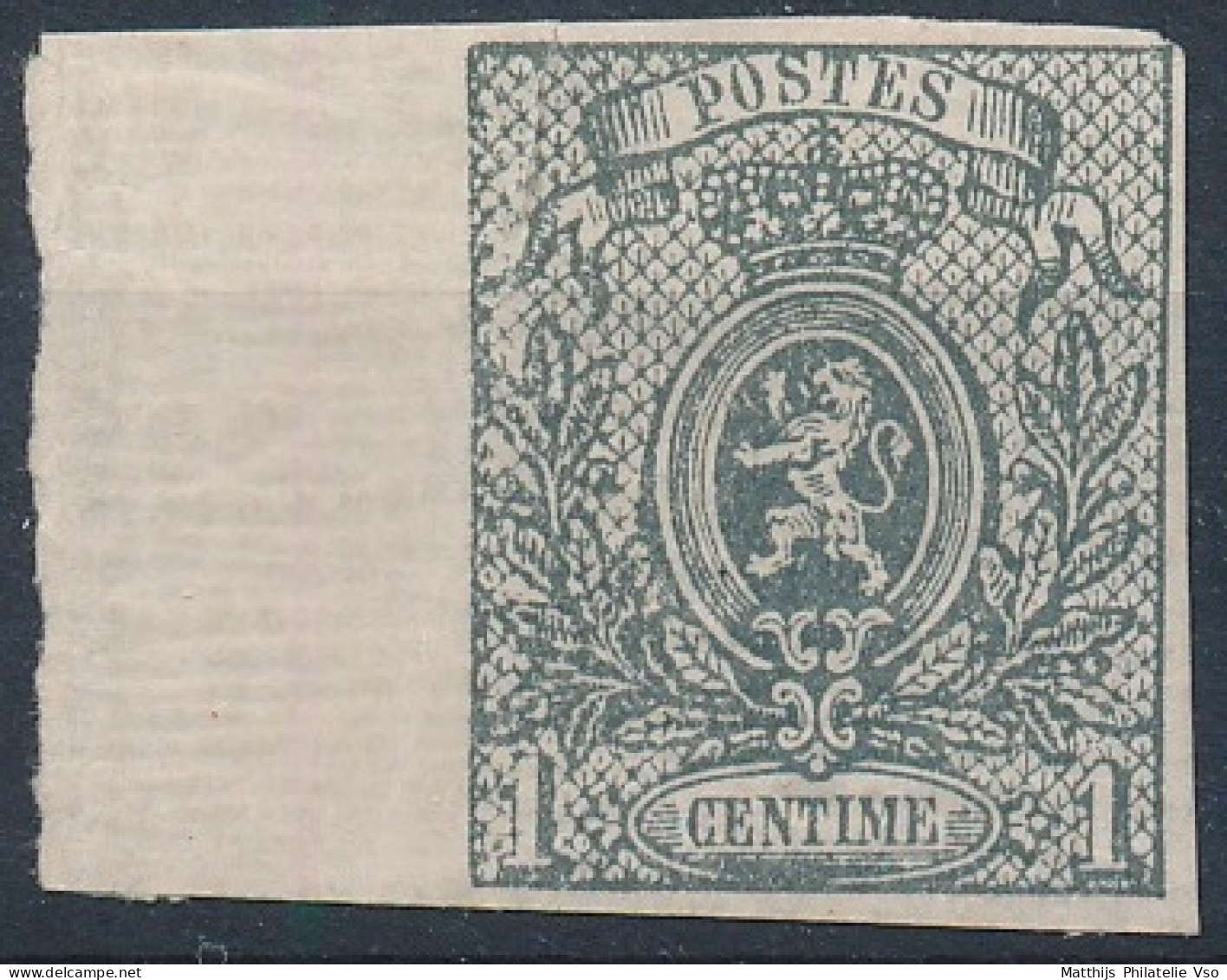 [** B/TB] N° 22, 1c Gris, Margé Avec Bord De Feuille (rare) - Petite Ligne De Gomme Brunâtre Sinon Superbe - Cote: 1325€ - 1866-1867 Blasón