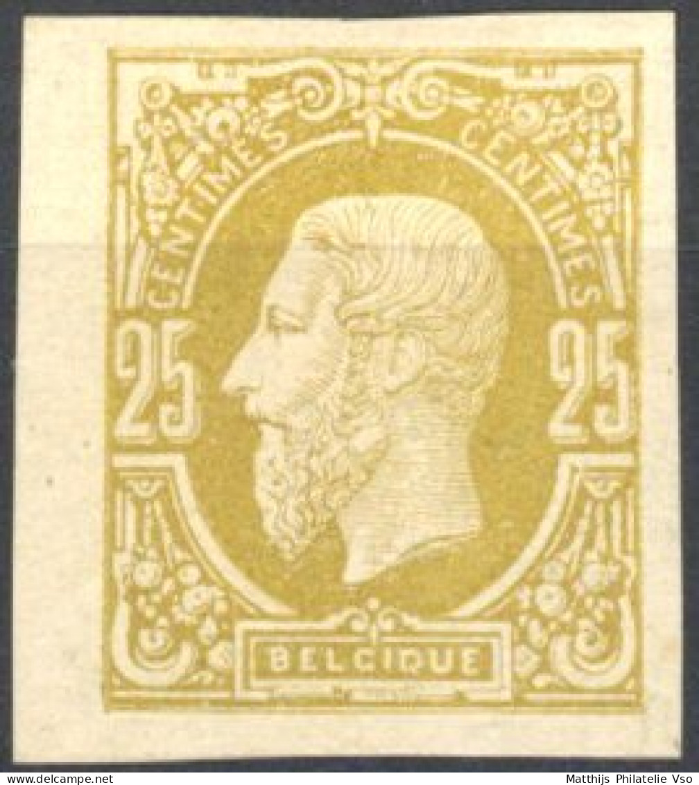 [* SUP] N° 32, 25c Jaune-olive, Non Dentelé Avec Bord De Feuille - LUXE - Cote: 400€ - 1869-1883 Léopold II