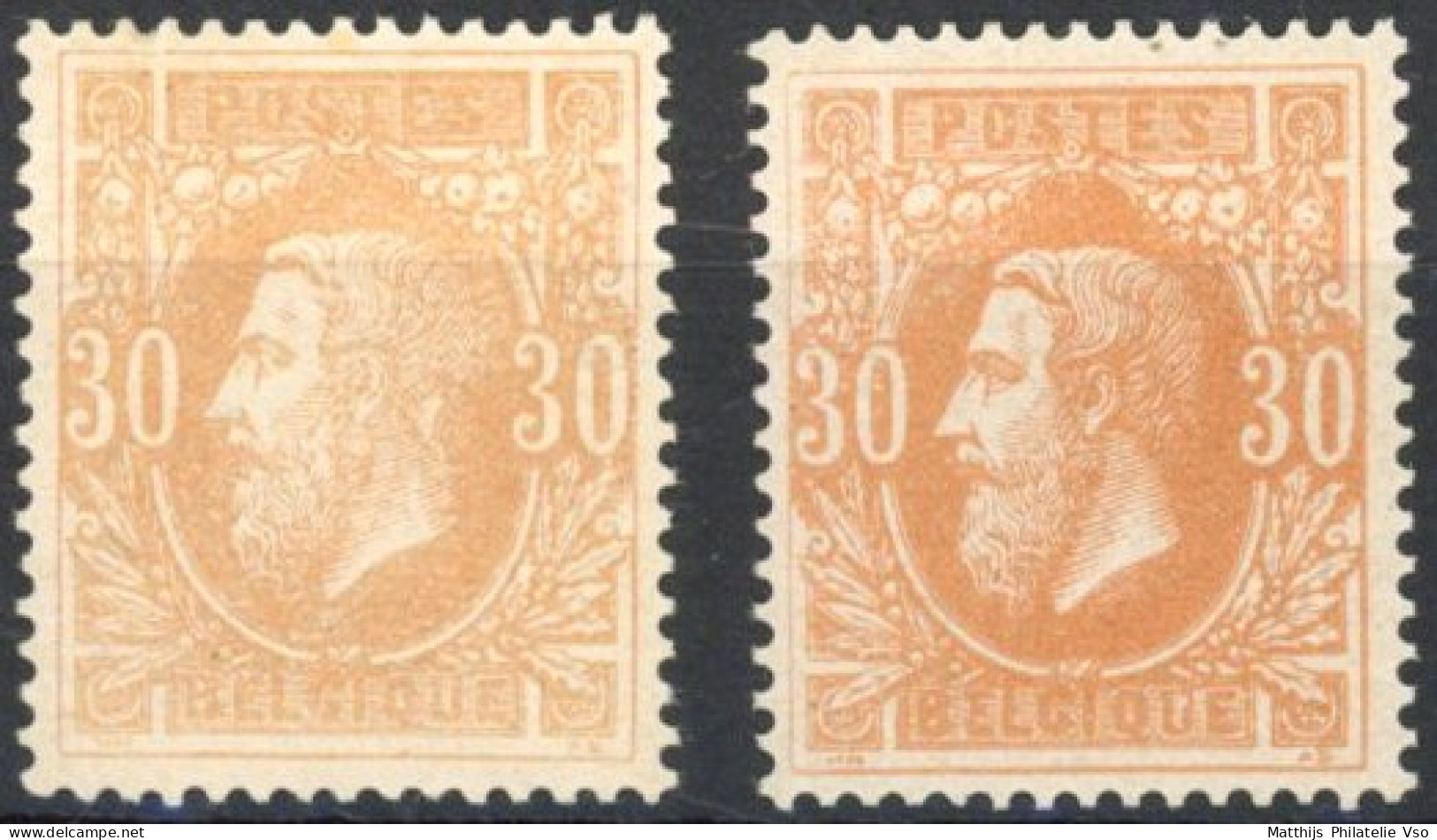 [** SUP] N° 33+33a, 30c Ambre Et 30c Ocre-rouge. Les 2 Nuances Avec Centrage Parfait Et De Fraîcheur Postale - Lot Excep - 1869-1883 Leopold II.