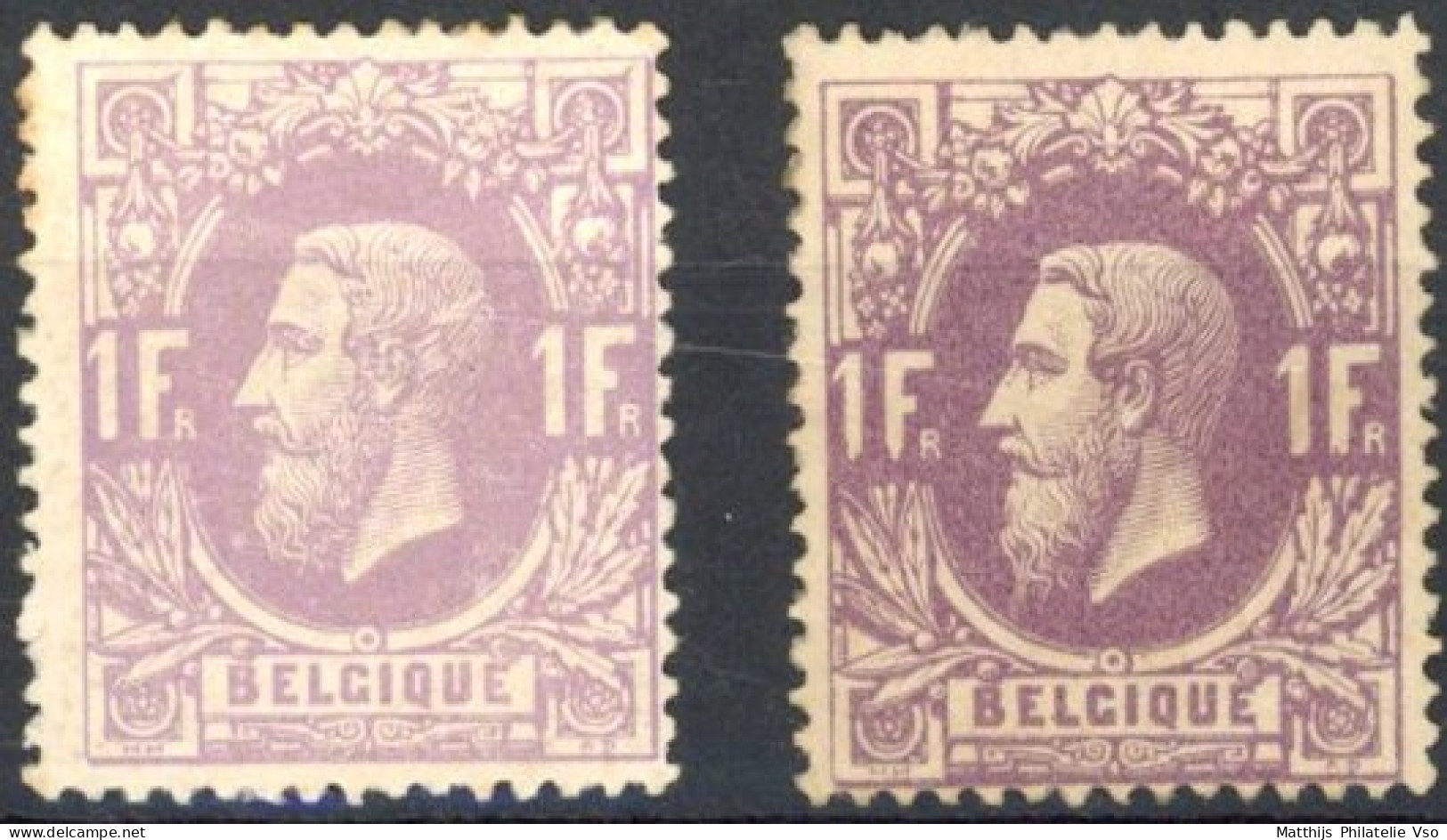 [** SUP] N° 36, 1F Mauve, Signé Brun - Fraîcheur Postale. Joint 36A Regommé Et Non Compté - Cote: 1600€ - 1869-1883 Leopold II