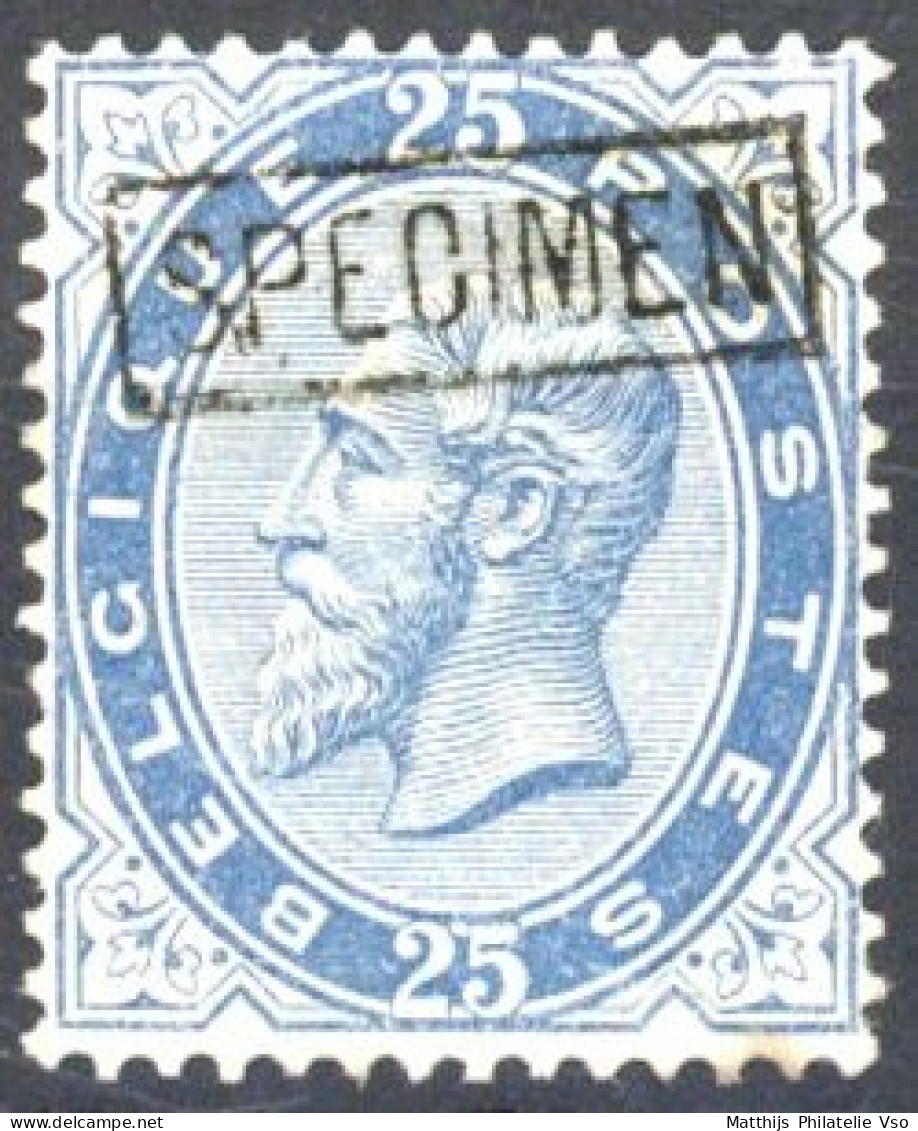 [* B/TB] N° 40, 25c Bleu Terne (petit Pli Diagonal) - Avec Spécimen Encadré. Très Rare - 1869-1883 Leopold II.