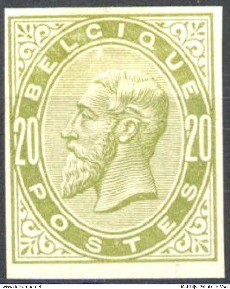 [* SUP] 1883 : Essai De Couleur -  20c Olive Non Dentelé - 1869-1883 Léopold II