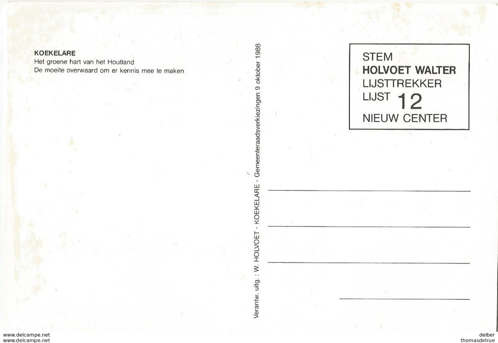 8Eb-340: Koekelare Het Groene Hart Van Het Houtland... Stem HOLLEVOET WALTER... - Koekelare