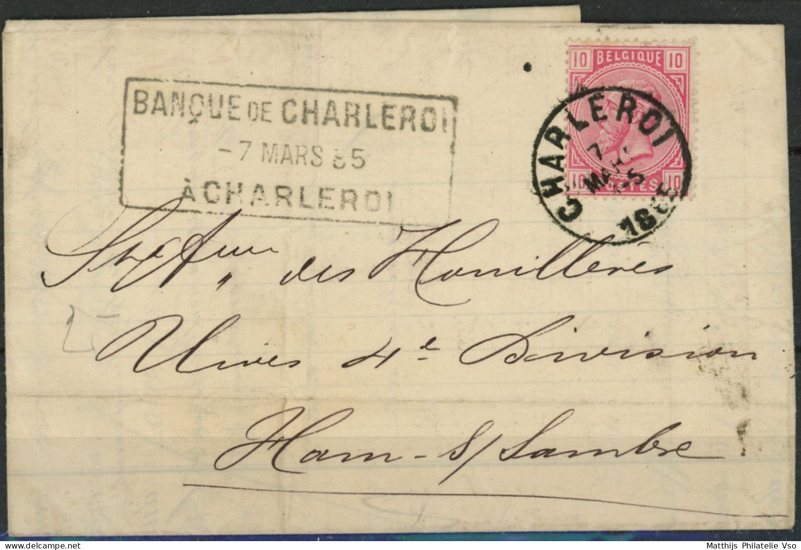 [Document SUP] N° 38 Seul Sur LAC De Charleroi Le 7 Mars 1885 Vers Ham/Sambre - 1883 Léopold II