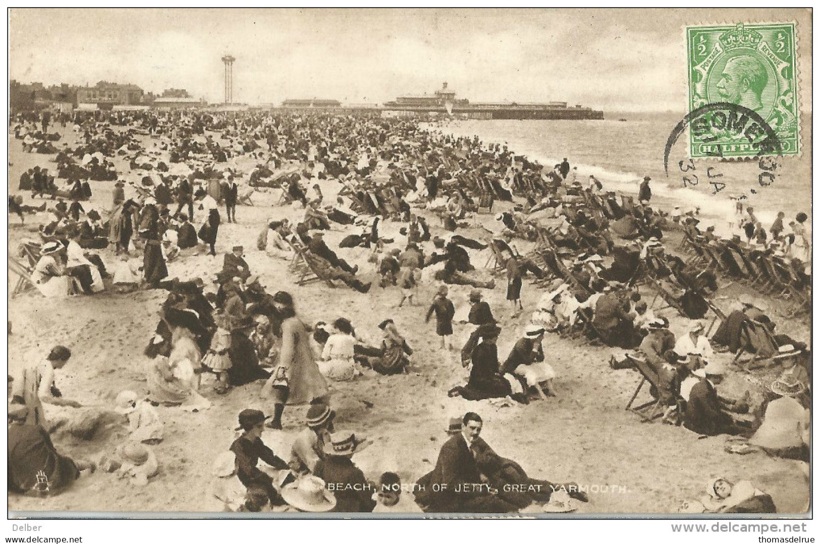 _5pk-831: BEACH, NORTH OF YETTY GREAT YARMOUTH    ...½p: 1931> Antwerp .. - Great Yarmouth